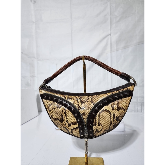 VERSACE Snake Skin Studded Bag Brown/Beige - Picture 6 of 12